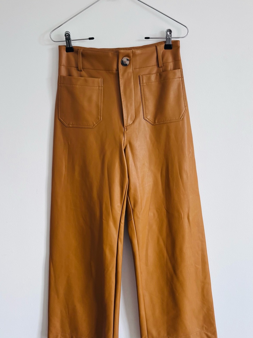 Maeve Anthropologie Colette Faux Leather Pants 27 • Camel Wide Leg